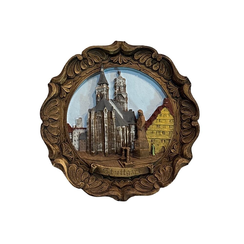 Mid Century 3D Stuttgart Germany Resin Souvenir Wall Hanging 1950s